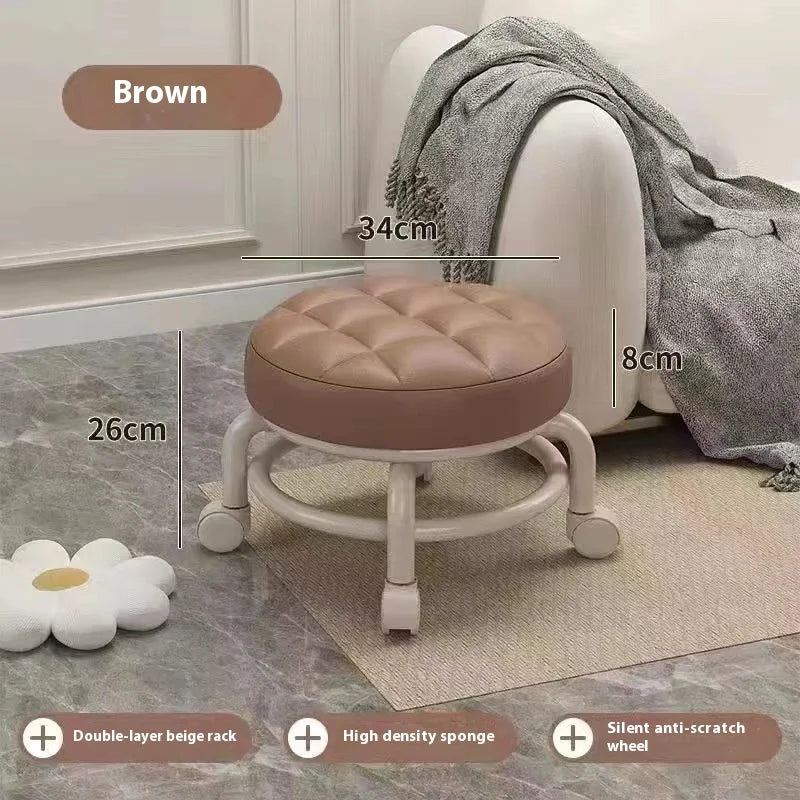 Hot Household Furniture Pulley Low Stool Small Footstool Children Round Stool Chair Living Room Mini Sofa Stool Move With Wheels