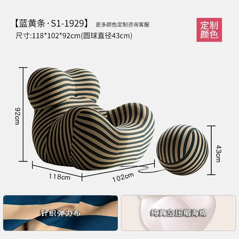 Designer Styles,Mom's Embrace Sofa, Modern Striped Bean - Bag Sofa with Ottoman, Cozy & Stylish Living Room Furniture