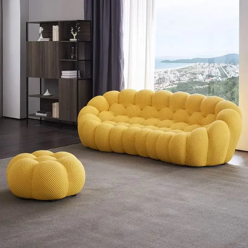 Designer Yellow Living Room Sofas Set European Fabric Nordic Double Chaise Couch Puffs Luxury Italian Divano Soggiorno Furniture
