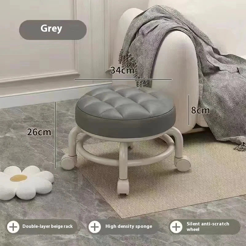 Hot Household Furniture Pulley Low Stool Small Footstool Children Round Stool Chair Living Room Mini Sofa Stool Move With Wheels