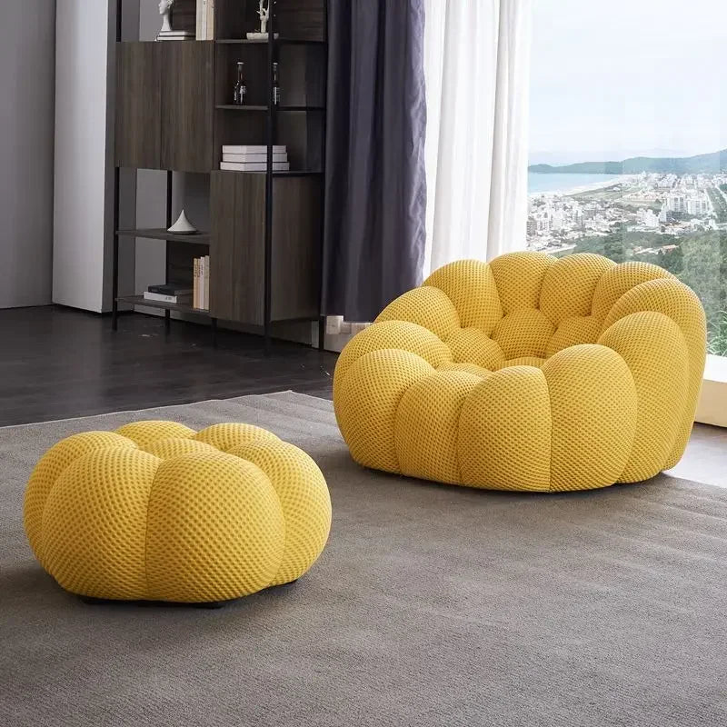 Designer Yellow Living Room Sofas Set European Fabric Nordic Double Chaise Couch Puffs Luxury Italian Divano Soggiorno Furniture