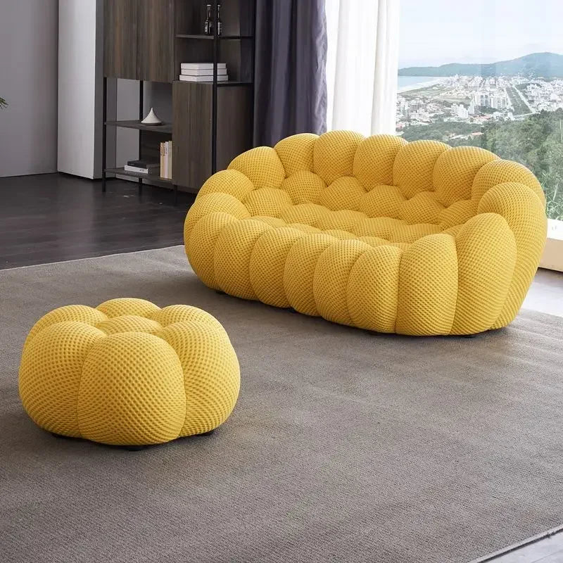 Designer Yellow Living Room Sofas Set European Fabric Nordic Double Chaise Couch Puffs Luxury Italian Divano Soggiorno Furniture