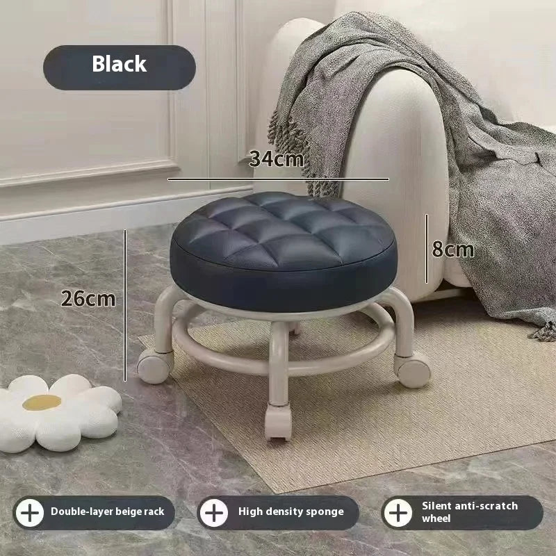 Hot Household Furniture Pulley Low Stool Small Footstool Children Round Stool Chair Living Room Mini Sofa Stool Move With Wheels