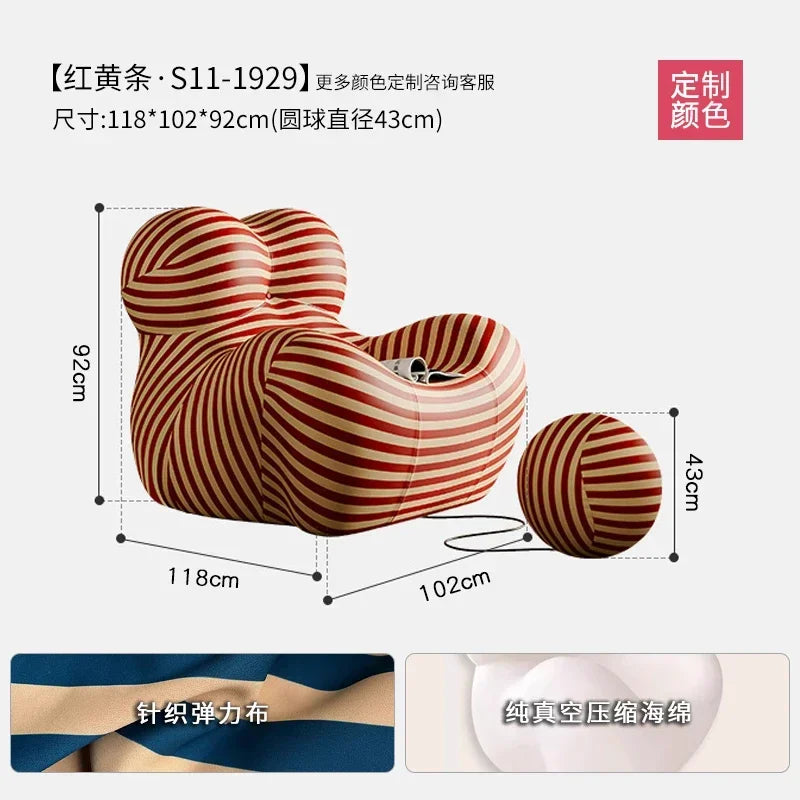 Designer Styles,Mom's Embrace Sofa, Modern Striped Bean - Bag Sofa with Ottoman, Cozy & Stylish Living Room Furniture