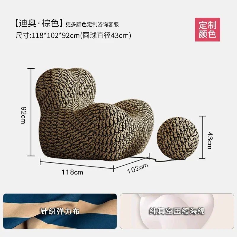 Designer Styles,Mom's Embrace Sofa, Modern Striped Bean - Bag Sofa with Ottoman, Cozy & Stylish Living Room Furniture