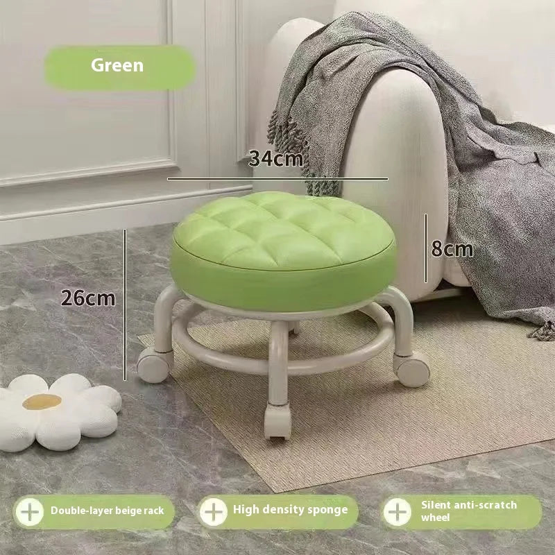 Hot Household Furniture Pulley Low Stool Small Footstool Children Round Stool Chair Living Room Mini Sofa Stool Move With Wheels