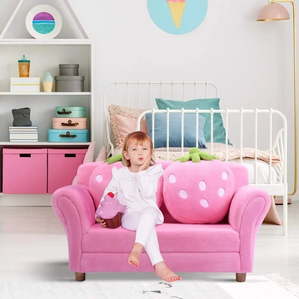 Double Seat Sofa w/2 Strawberry Pillows, children Sofas Chair for Bedroom Living Room Large Soft Loveseat, Living Room Sofa