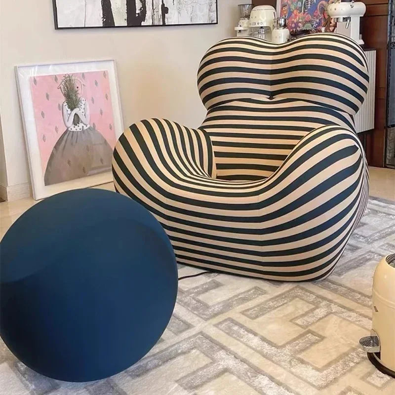 Designer Styles,Mom's Embrace Sofa, Modern Striped Bean - Bag Sofa with Ottoman, Cozy & Stylish Living Room Furniture