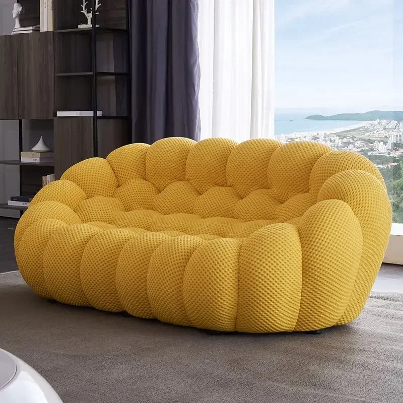 Designer Yellow Living Room Sofas Set European Fabric Nordic Double Chaise Couch Puffs Luxury Italian Divano Soggiorno Furniture