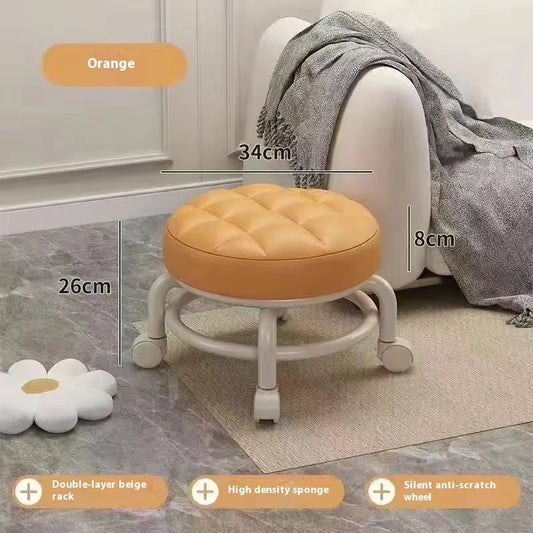 Hot Household Furniture Pulley Low Stool Small Footstool Children Round Stool Chair Living Room Mini Sofa Stool Move With Wheels