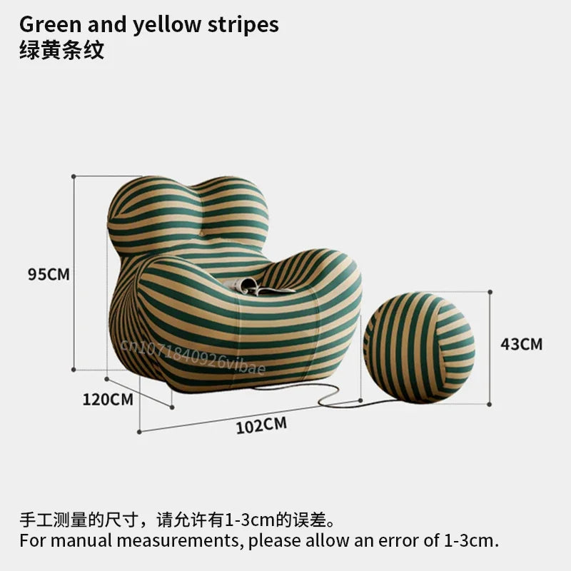 Bauhaus Designer Style Mom's Embrace Sofa Modern Striped Bean Bag Sofa with Ottoman Cozy & Stylish Living Room Furniture