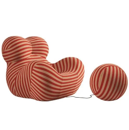 Bauhaus Designer Style Mom's Embrace Sofa Modern Striped Bean Bag Sofa with Ottoman Cozy & Stylish Living Room Furniture