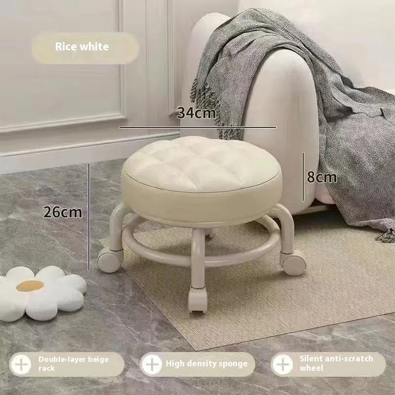 Hot Household Furniture Pulley Low Stool Small Footstool Children Round Stool Chair Living Room Mini Sofa Stool Move With Wheels