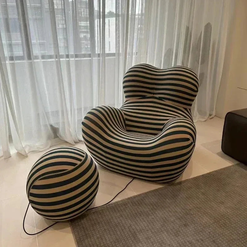 Bauhaus Designer Style Mom's Embrace Sofa Striped Bean - Bag Sofa with Ottoman Cozy & Stylish Living Room Furniture Modern Decor