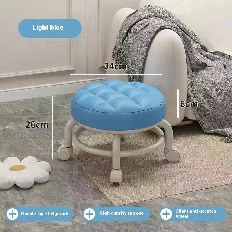 Hot Household Furniture Pulley Low Stool Small Footstool Children Round Stool Chair Living Room Mini Sofa Stool Move With Wheels