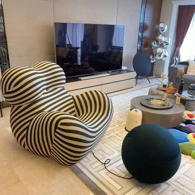 Bauhaus Designer Style Mom's Embrace Sofa Striped Bean - Bag Sofa with Ottoman Cozy & Stylish Living Room Furniture Modern Decor