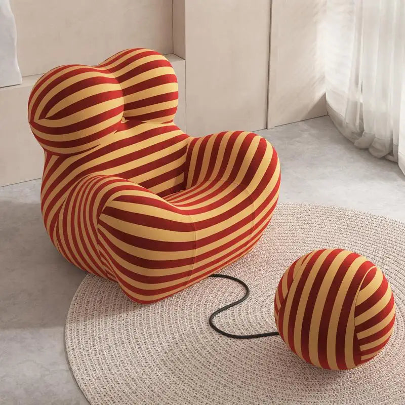 Bauhaus Designer Style Mom's Embrace Sofa Modern Striped Bean Bag Sofa with Ottoman Cozy & Stylish Living Room Furniture