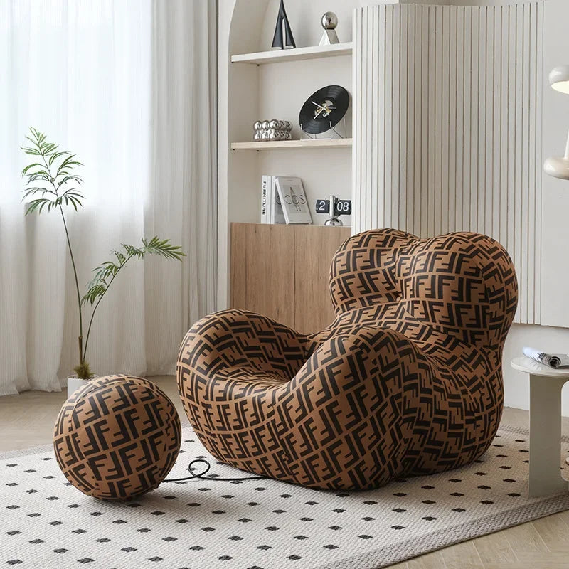 Bauhaus Designer Style Mom's Embrace Sofa Modern Striped Bean Bag Sofa with Ottoman Cozy & Stylish Living Room Furniture