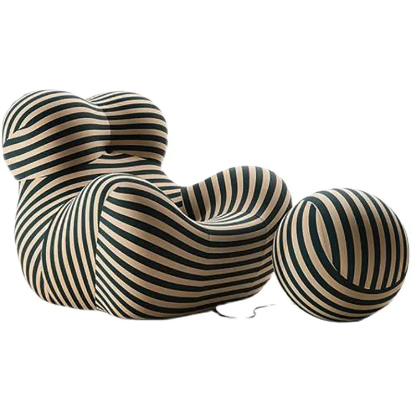 Bauhaus Designer Style Mom's Embrace Sofa Modern Striped Bean Bag Sofa with Ottoman Cozy & Stylish Living Room Furniture