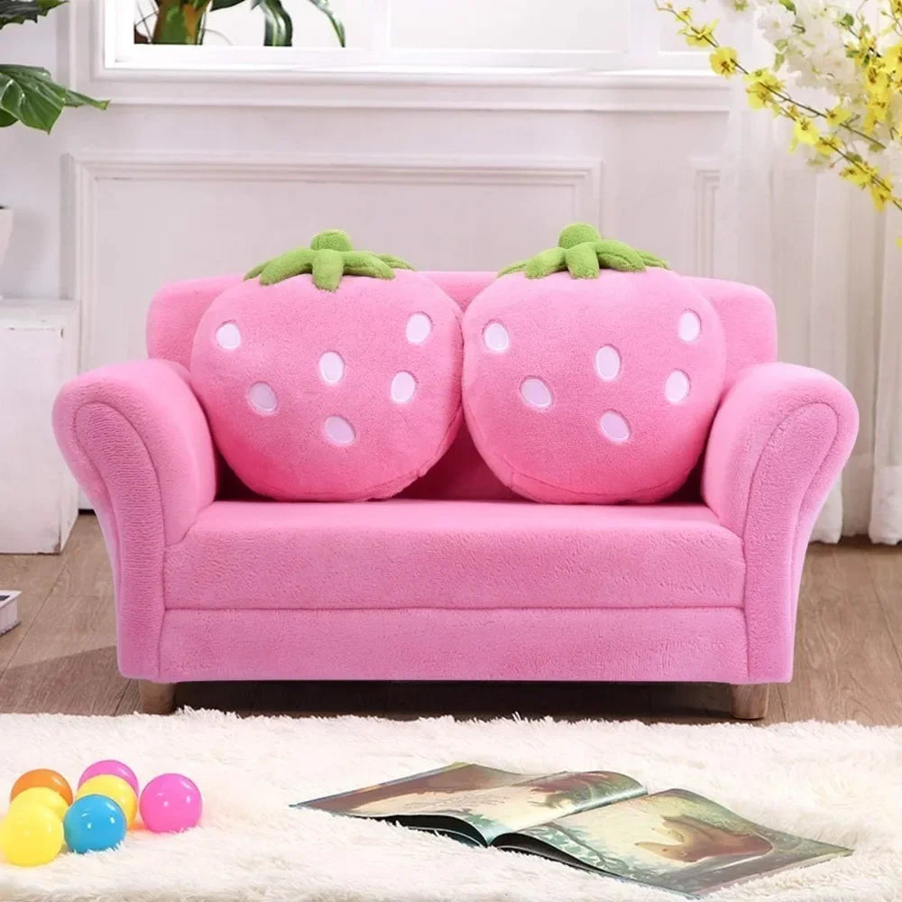 Double Seat Sofa w/2 Strawberry Pillows, children Sofas Chair for Bedroom Living Room Large Soft Loveseat, Living Room Sofa