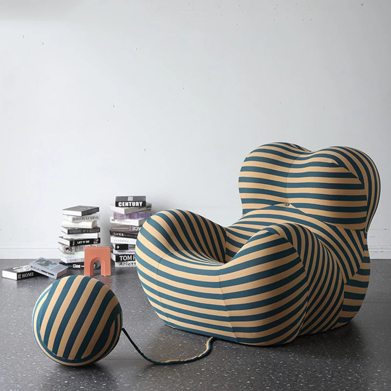 Modern Striped Bean Bag Sofa with Ottoman Cozy Designer Lounge Chair for Living Room Balcony Lazy Couch Furniture