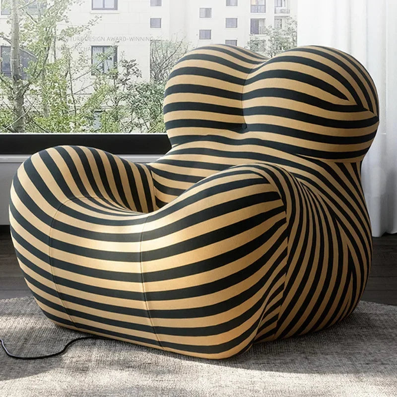 Bauhaus Designer Style Mom's Embrace Sofa Striped Bean - Bag Sofa with Ottoman Cozy & Stylish Living Room Furniture Modern Decor