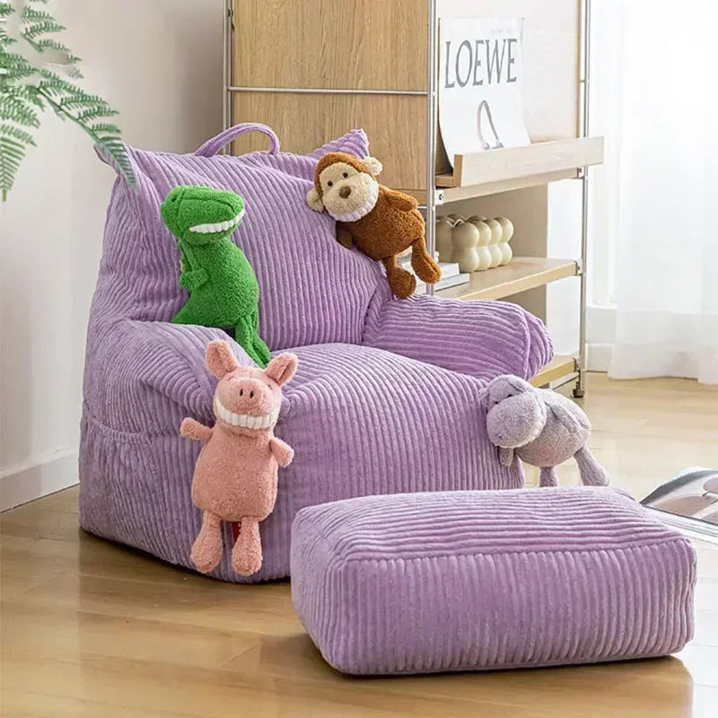 Fabric Corduroy Lazy Chair Balcony Tatami EPS Padded with Footrest Cushion Sofa Modern Simple Beanbag Sofa Home Furniture Gift