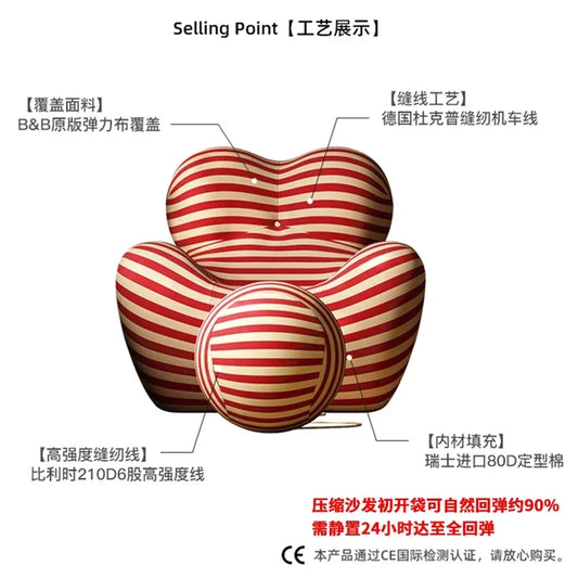 Designer Styles,Mom's Embrace Sofa, Modern Striped Bean - Bag Sofa with Ottoman, Cozy & Stylish Living Room Furniture