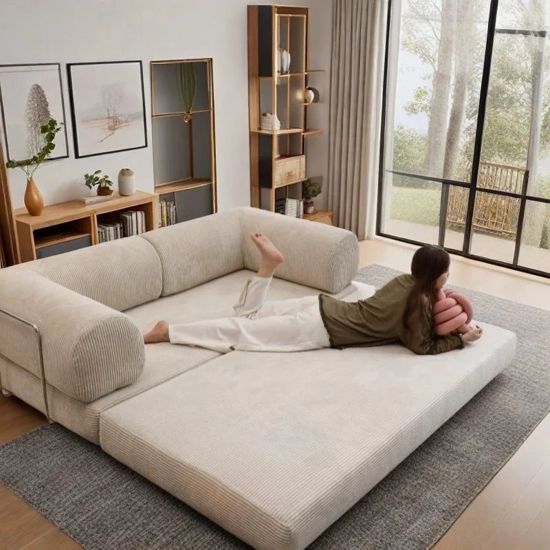Elegant Italian Compressed Sofa Minimalist Retro Corduroy Sofa Bed Foldable Washable Customizable for Living Room