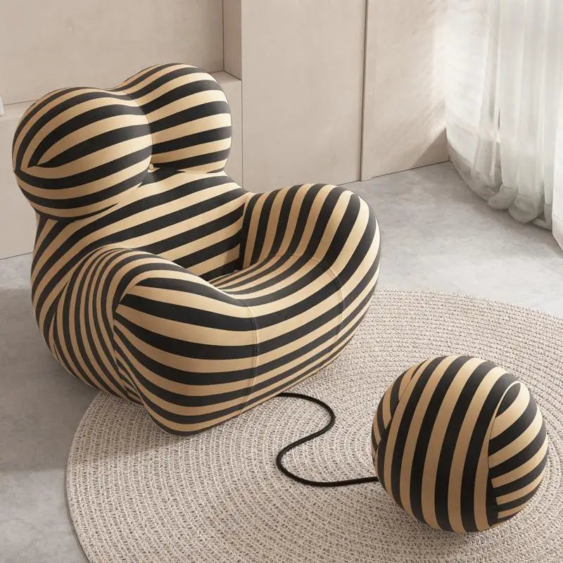 Bauhaus Designer Style Mom's Embrace Sofa Modern Striped Bean Bag Sofa with Ottoman Cozy & Stylish Living Room Furniture