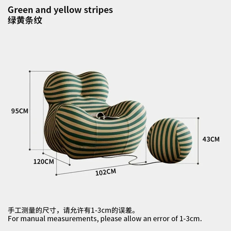 Bauhaus Designer Style Mom's Embrace Sofa Striped Bean - Bag Sofa with Ottoman Cozy & Stylish Living Room Furniture Modern Decor