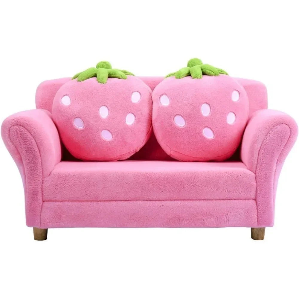 Double Seat Sofa w/2 Strawberry Pillows, children Sofas Chair for Bedroom Living Room Large Soft Loveseat, Living Room Sofa