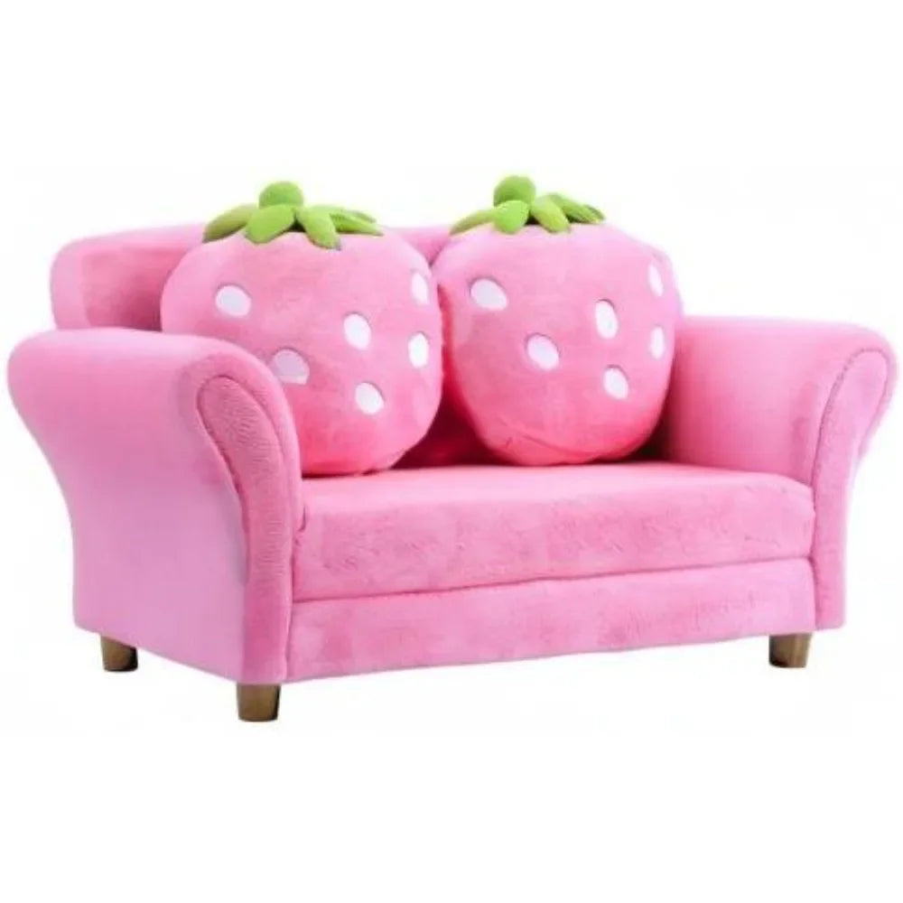 Double Seat Sofa w/2 Strawberry Pillows, children Sofas Chair for Bedroom Living Room Large Soft Loveseat, Living Room Sofa