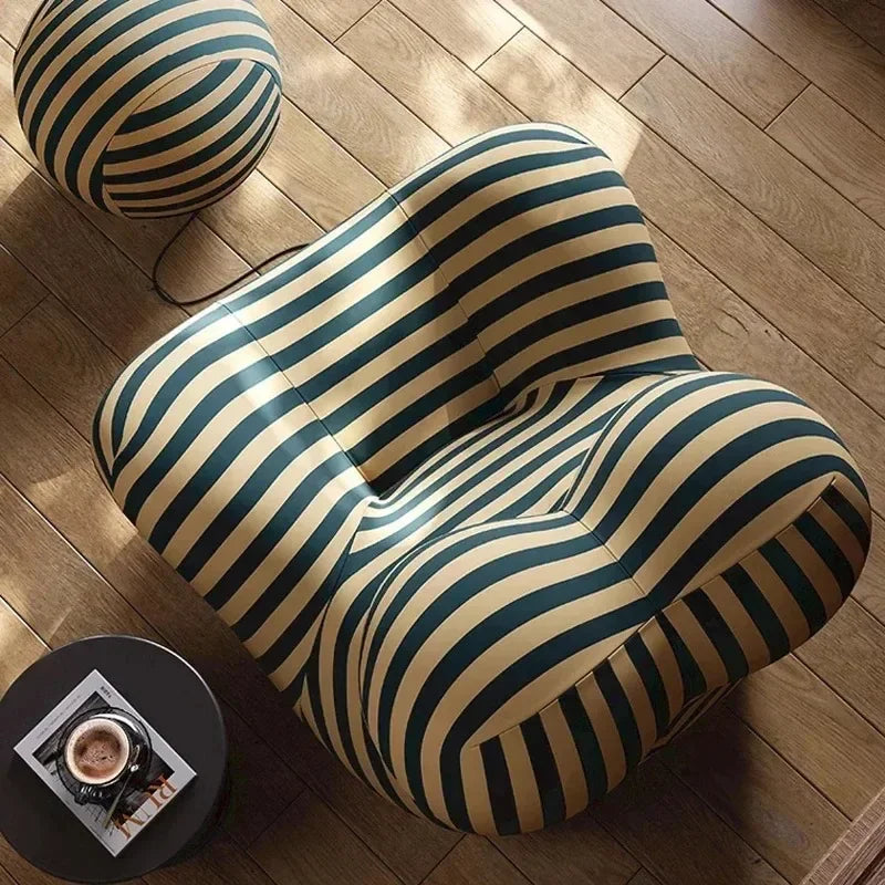 Bauhaus Designer Style Mom's Embrace Sofa Modern Striped Bean Bag Sofa with Ottoman Cozy & Stylish Living Room Furniture
