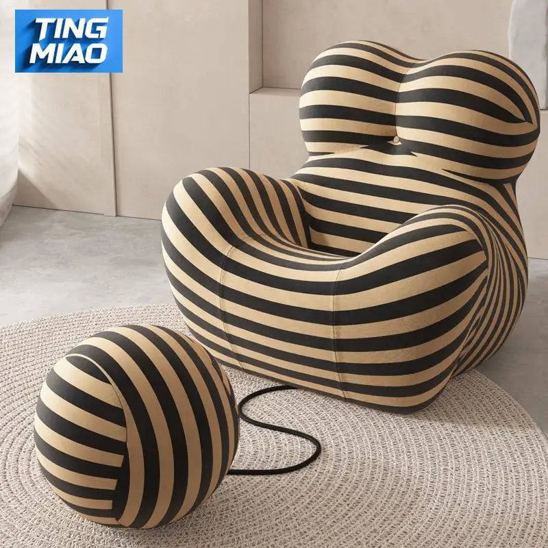 Bauhaus Designer Style Mom's Embrace Sofa Modern Striped Bean Bag Sofa with Ottoman Cozy & Stylish Living Room Furniture