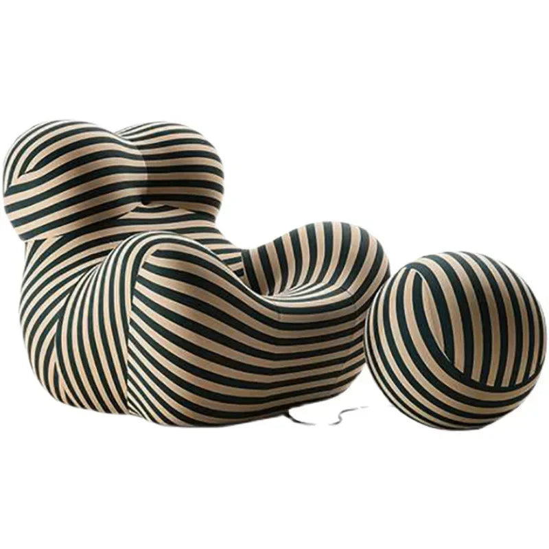 Bauhaus Designer Style Mom's Embrace Sofa Striped Bean - Bag Sofa with Ottoman Cozy & Stylish Living Room Furniture Modern Decor