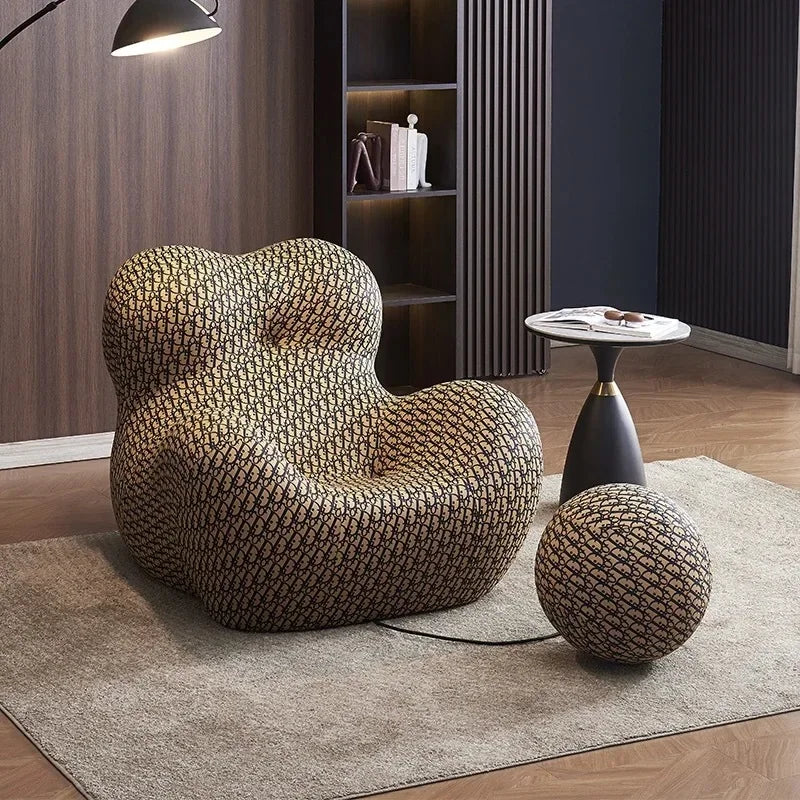 Bauhaus Designer Style Mom's Embrace Sofa Modern Striped Bean Bag Sofa with Ottoman Cozy & Stylish Living Room Furniture