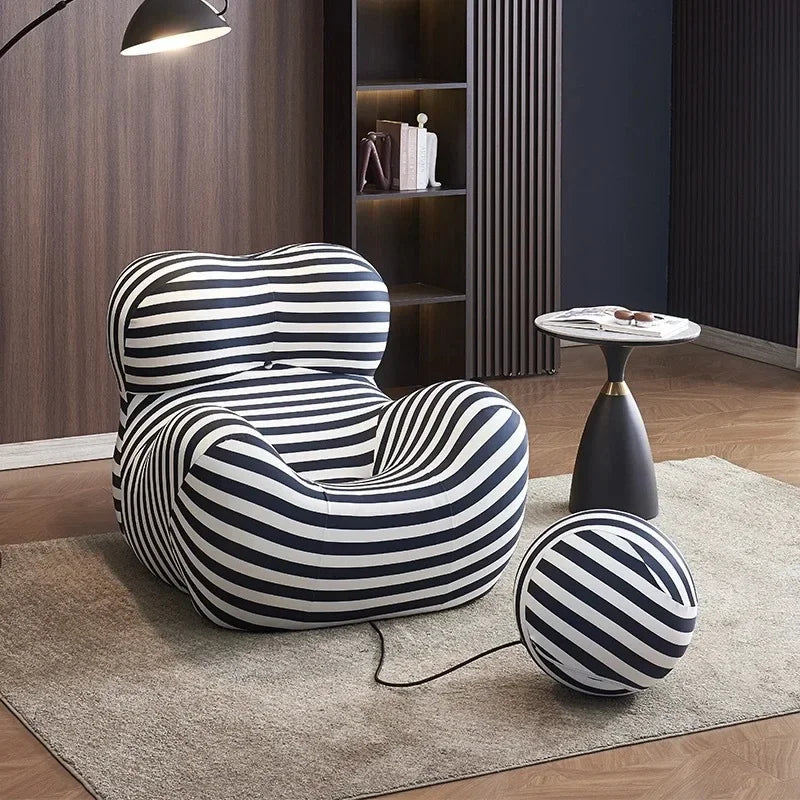 Bauhaus Designer Style Mom's Embrace Sofa Modern Striped Bean Bag Sofa with Ottoman Cozy & Stylish Living Room Furniture